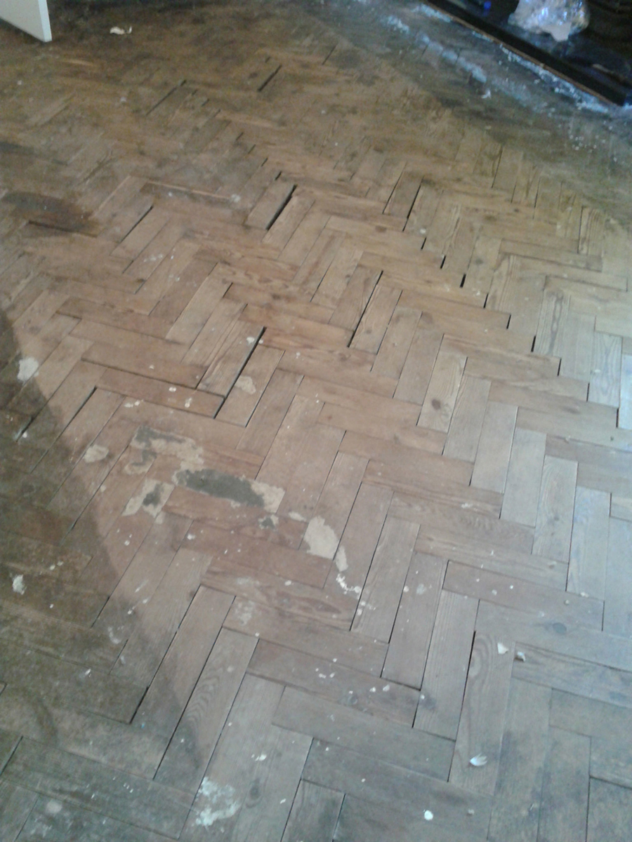 Flood damaged pitch pine wood floor