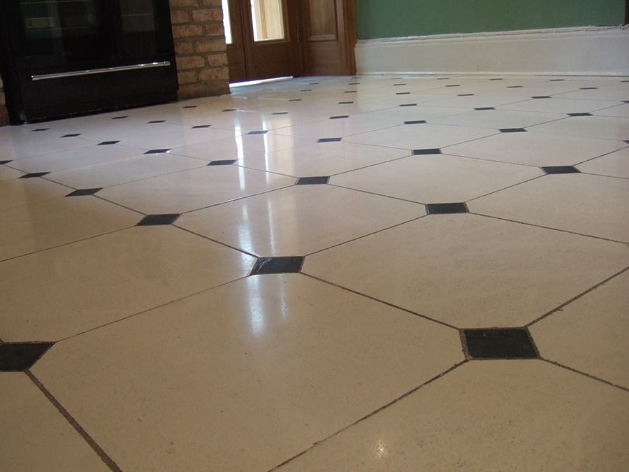 Limestone floor polished and scratches removed