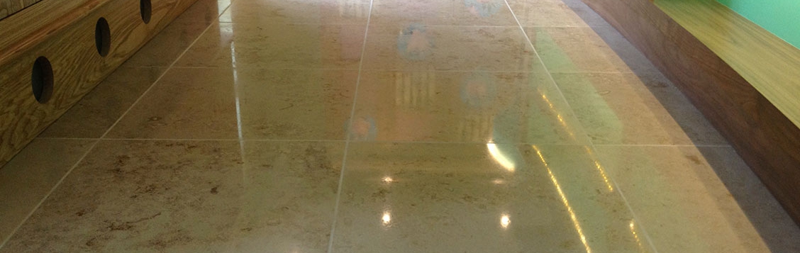 Polished limestone floor