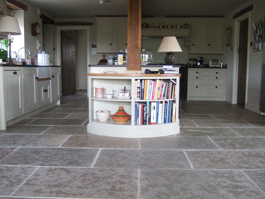 Newly laid flagstone floor refinished