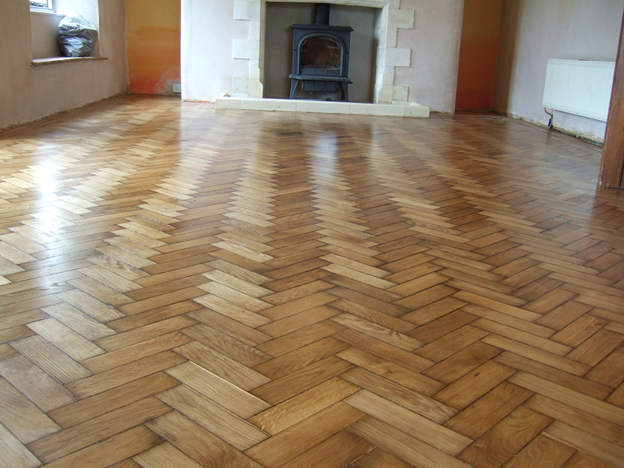 Parquet old pine floor repaired and stained