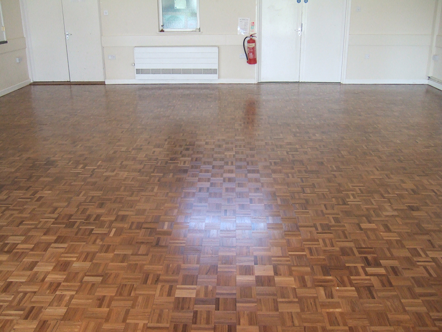 Teak block floor sanded and varnished