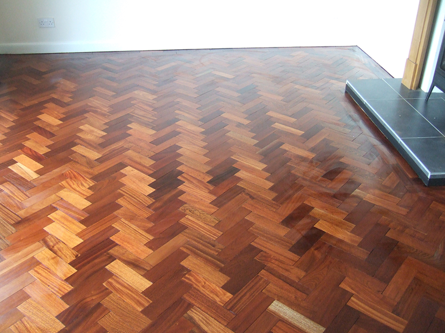 Sanded teak wood parquet floor