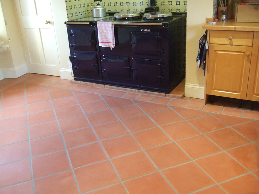 Unsealed terracotta floor tiles