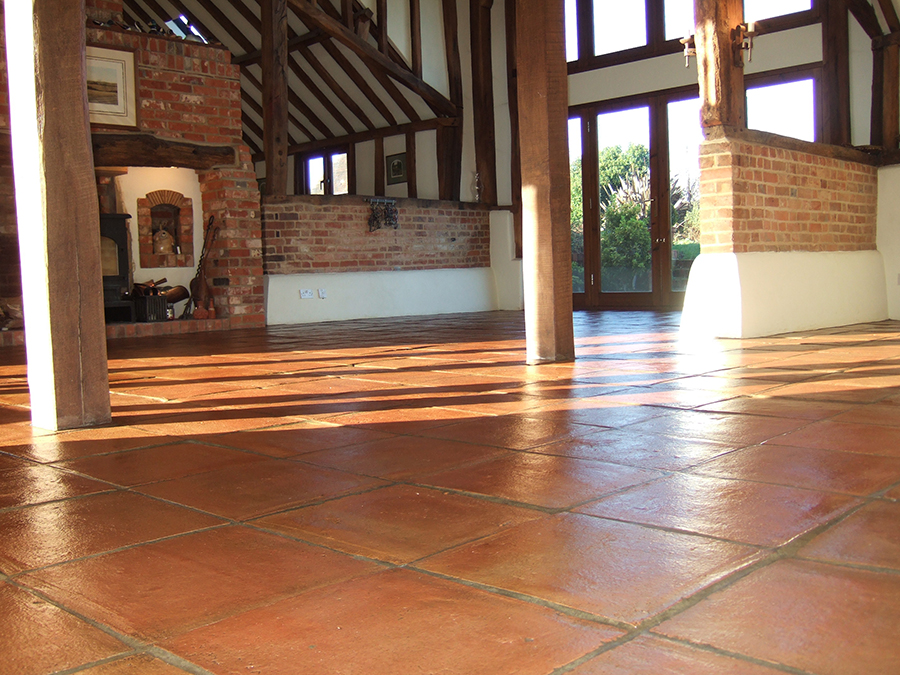 Fired earth terracotta tiles stain proofed and sealed 