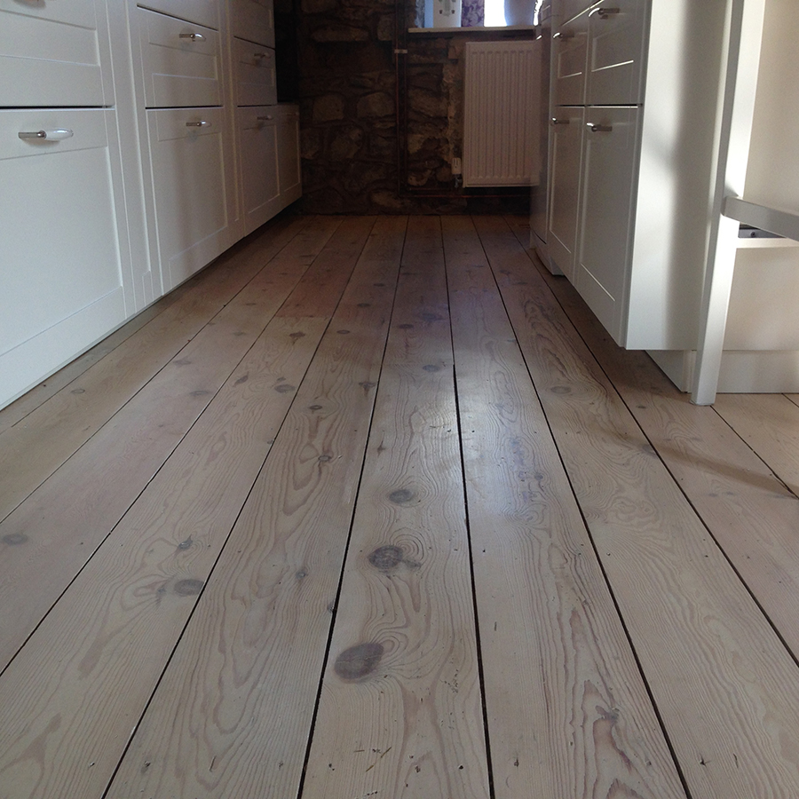 Old pine floor boards lime washed