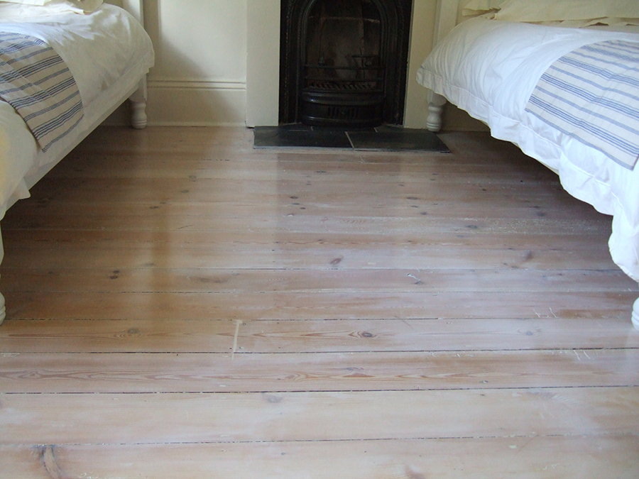 Pitch pine floor after lime washing