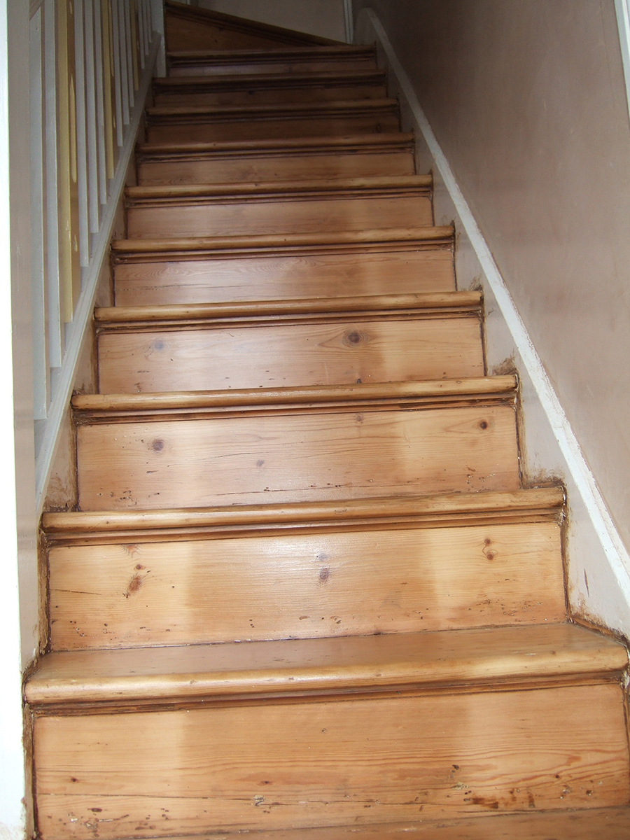 Victorian wood staircase sanded and lacquered