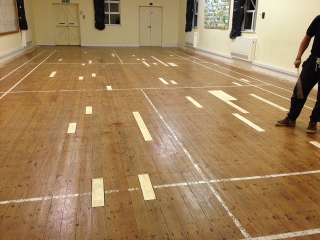 victorian pine boards repaired in village hall